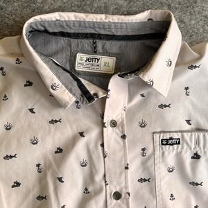 Jetty Button-Down Shirt Men's XL Long Sleeve Shirt Stretch Nautical Print‎ White